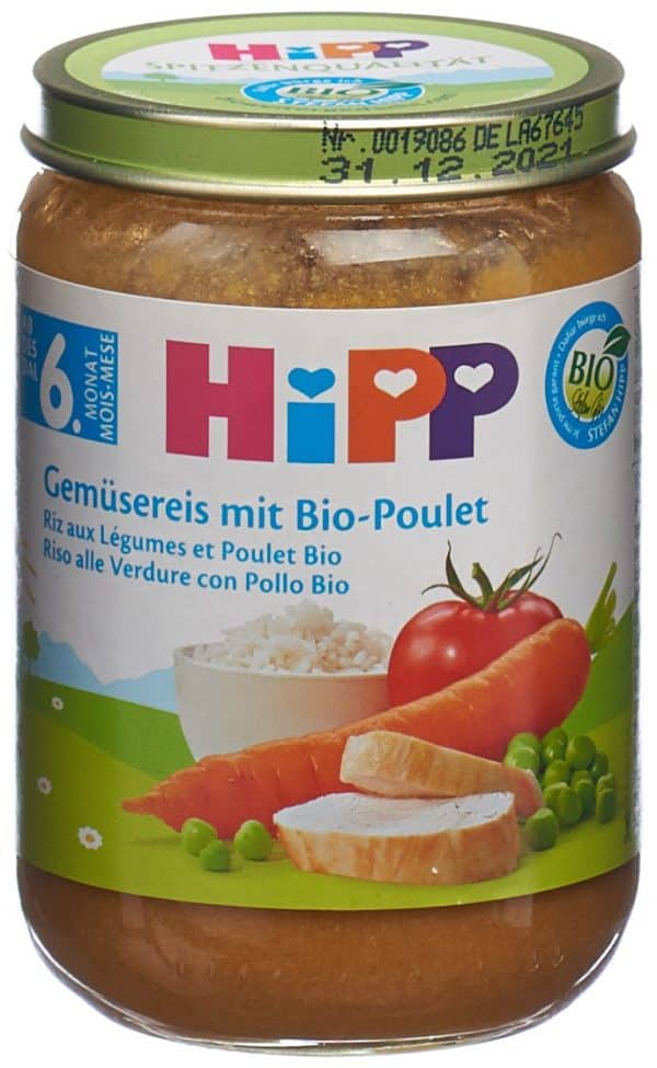 PICFRONT3D HIPP Gemüsereis mit Bio-Poulet Glas 190 g