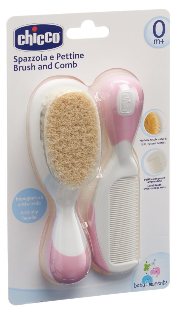 PICFRONT3D CHICCO Kamm und Bürste Naturborsten pink 0m+