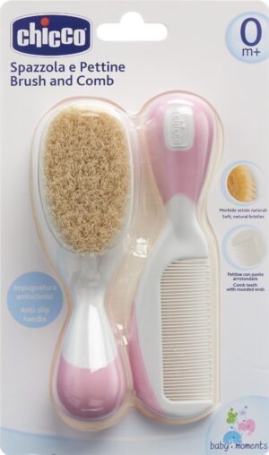 CHICCO Kamm und Bürste Naturborsten pink 0m+