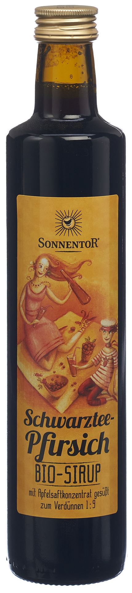 PICFRONT3D SONNENTOR Schwarztee-Pfirsich Sirup BIO 500 ml
