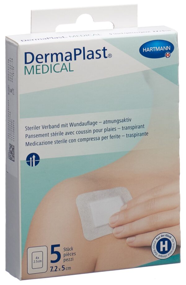 PICFRONT3D DERMAPLAST Medical Vliesverband 7.2x5cm 5 Stk